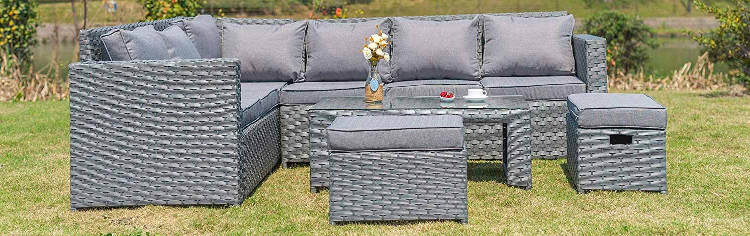 The Best Garden Furniture This Summer, Monaco Semi Circle Rattan Garden Sofa Set With Ottomans Grey