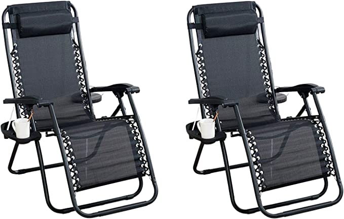 Abaseen Set of Two Zero Gravity Reclining Sun Loungers In Black