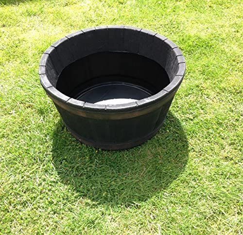 UK-Gardens Round Oak Wooden Effect Resin Garden Barrel Planter Pot 49cm Indoor Outdoor