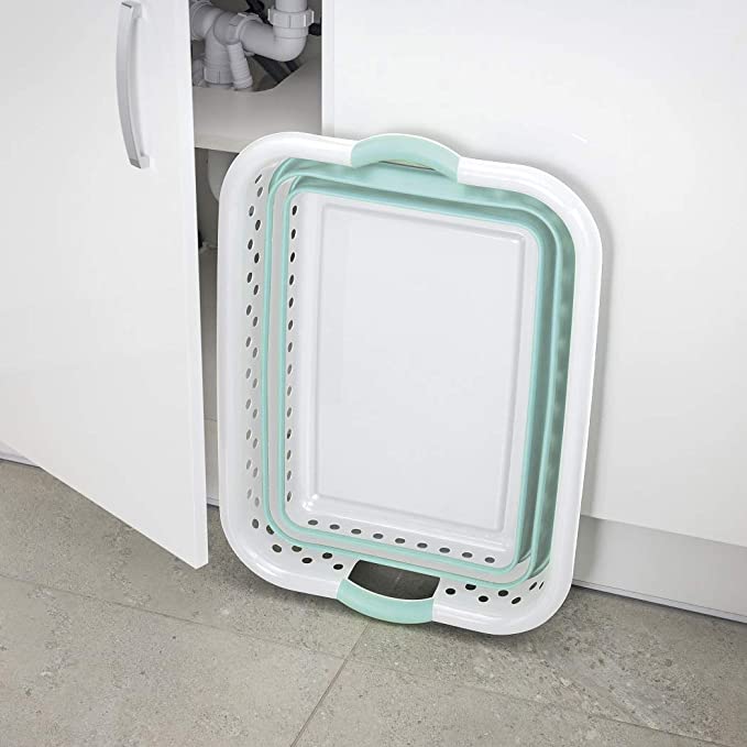 Addis Foldable Rectangular Laundry Basket, White & Aqua Haze, 45 litre