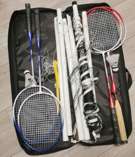 Portable Badminton Net Set with Storage Base, Rackets LED